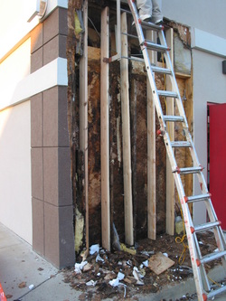 Water damage to side of the building